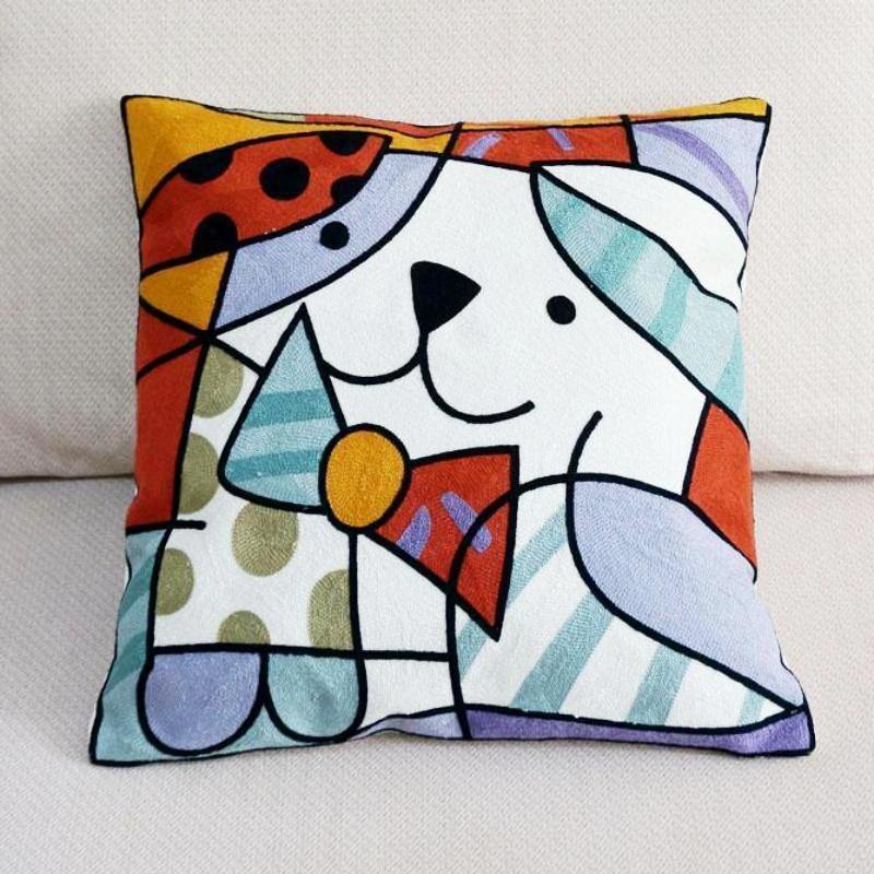Cotton Picasso Embroidered Square Pillow Case - Nordic Side - 