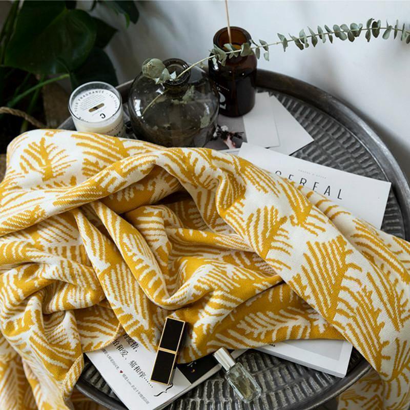 Modern Forest Leaf Cotton Blanket - Nordic Side - 