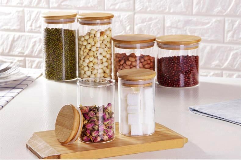 Glass Jar with Vacuum Wooden Cover - Nordic Side - 