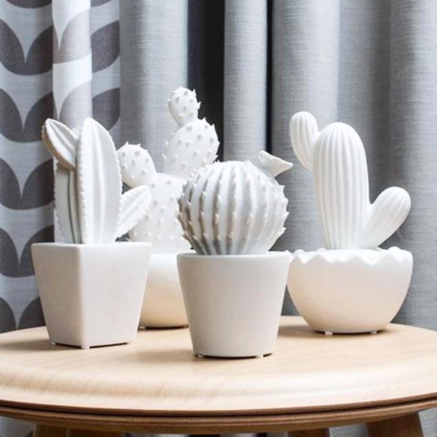 White Ceramic Cactus - Nordic Side - 