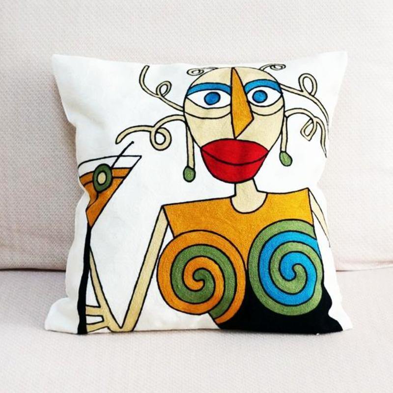 Abstract Embroidered Cushion - Nordic Side - 