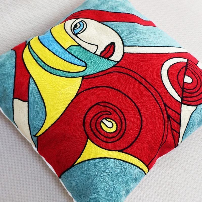 Abstract Embroidered Cushion - Nordic Side - 