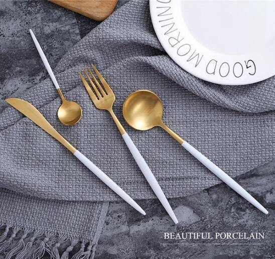 4 Pcs White & Gold Cutlery Set - Nordic Side - 
