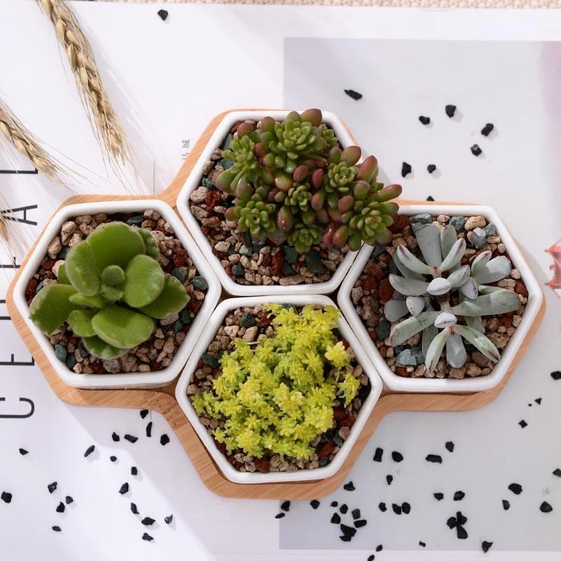 Set of 4 Hexagon Ceramic Pots - Nordic Side - 