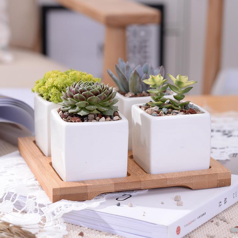 Set of 4 Cube Ceramic Pots - Nordic Side - 