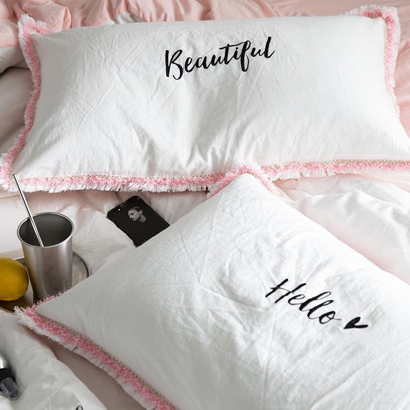 Hello Beautiful Letters For Couple Bedroom (2Pieces Pillow Cushion Covers) - Nordic Side - 