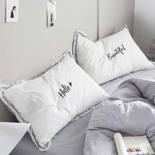 Hello Beautiful Letters For Couple Bedroom (2Pieces Pillow Cushion Covers) - Nordic Side - 