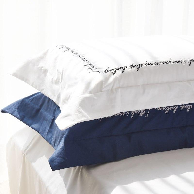 Letter Embroidered White & Blue Pillow Cover - Nordic Side - 