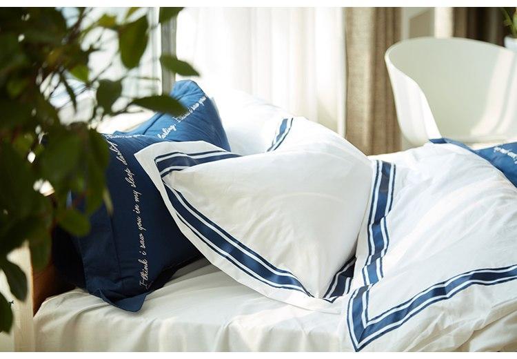 Letter Embroidered White & Blue Pillow Cover - Nordic Side - 