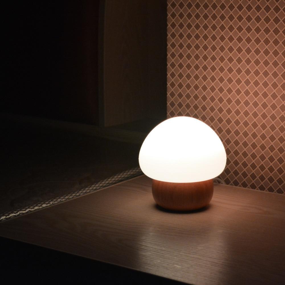 Champi - Wooden Base Mushroom Lamp - Nordic Side - 01-16, best-selling-lights, desk-lamp, lamp, light, lighting, lighting-tag, modern-lighting, table-lamp, wooden-lamp