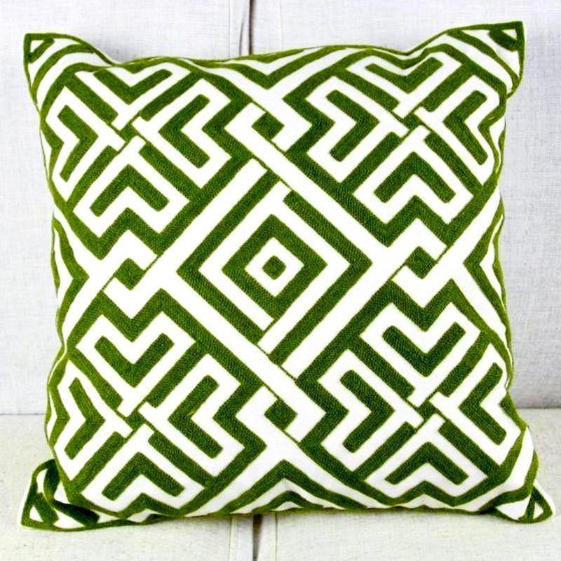 Green Leaf Embroidery Cushion Cover - Nordic Side - 