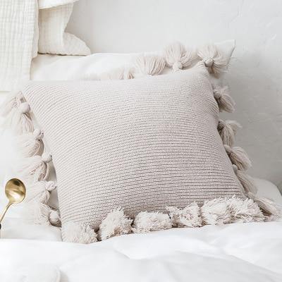 Knit Cushion Cover With Tassel - Nordic Side - 