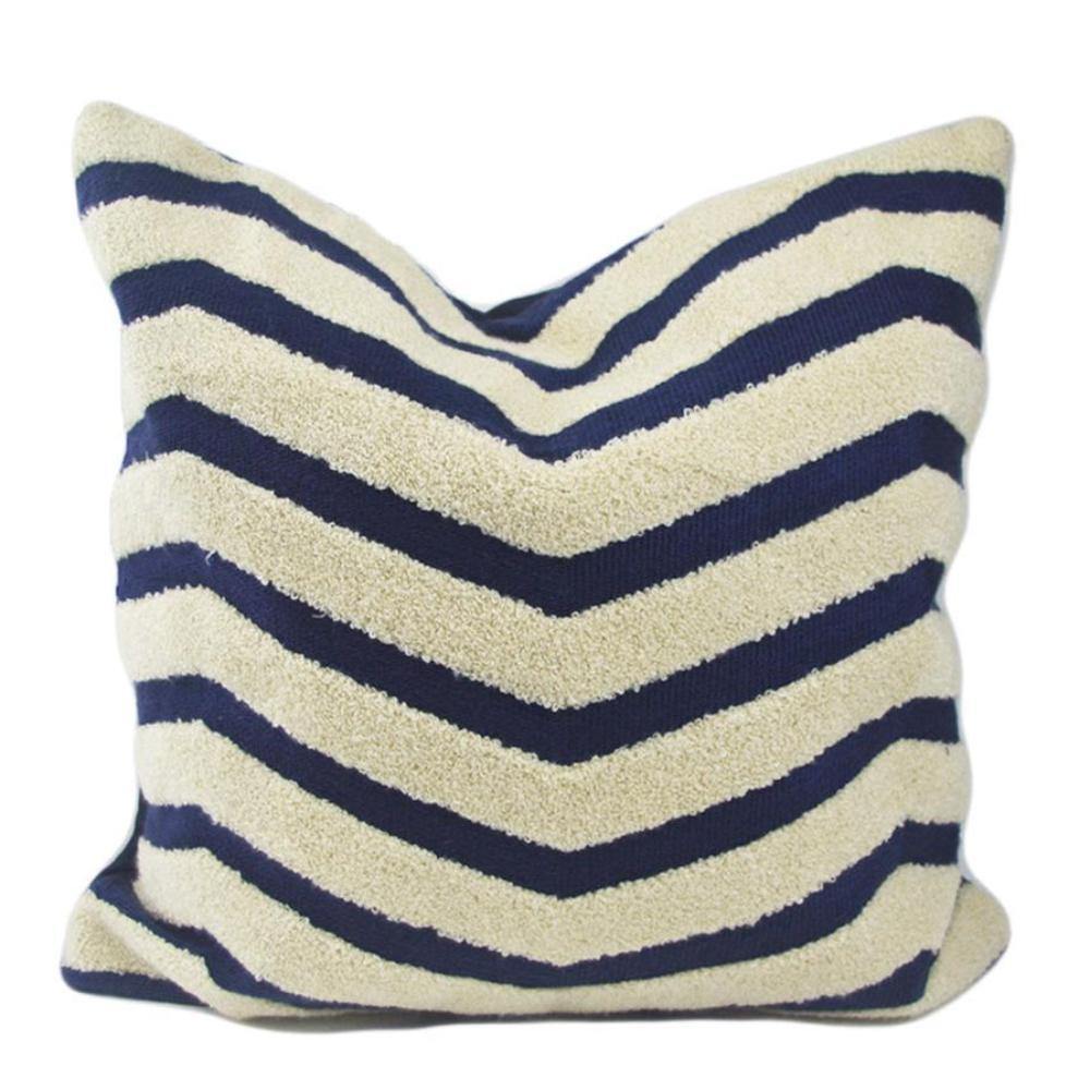 Embroidery Classic Blue White Zigzag Pattern Cushion Cover - Nordic Side - 