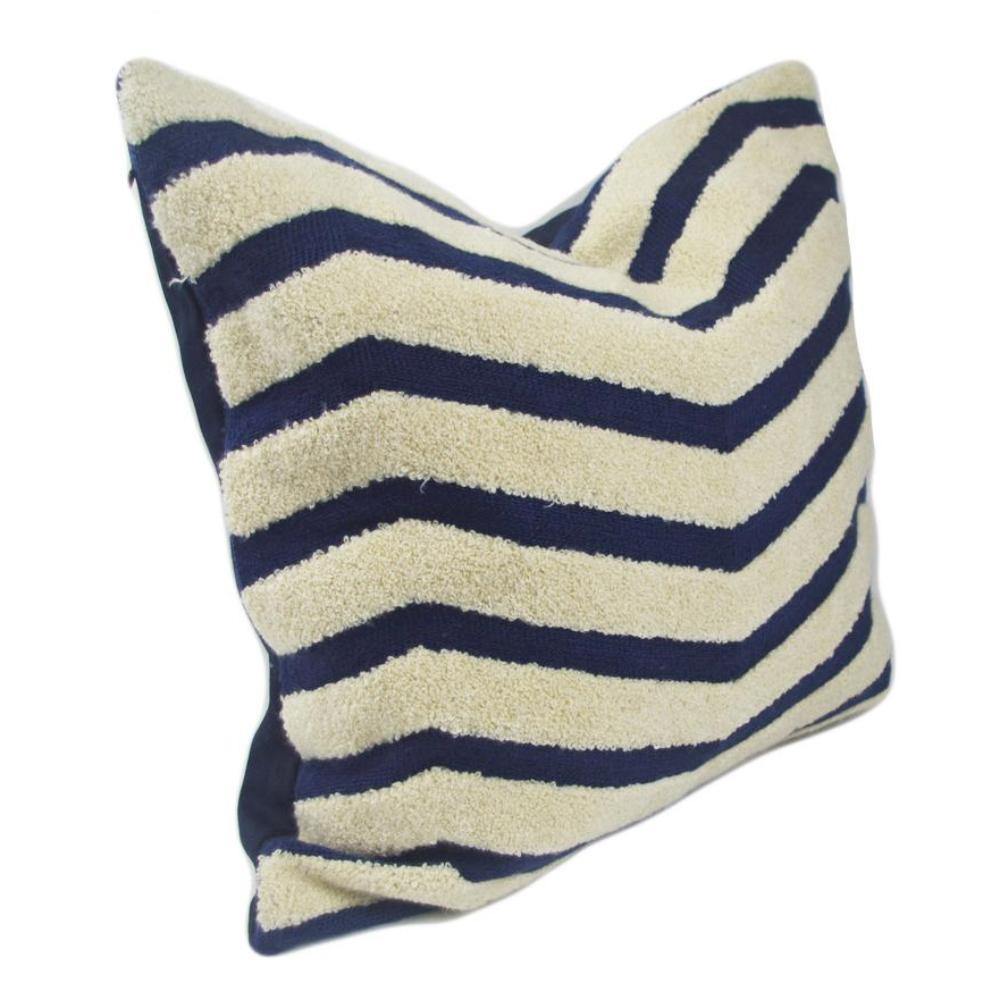 Embroidery Classic Blue White Zigzag Pattern Cushion Cover - Nordic Side - 