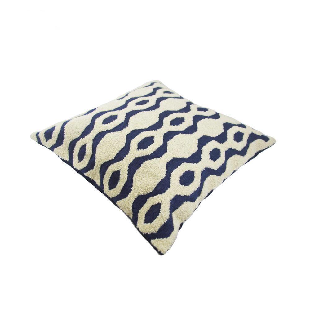 Embroidery Classic Blue White Geometric Pattern Cushion Cover - Nordic Side - 