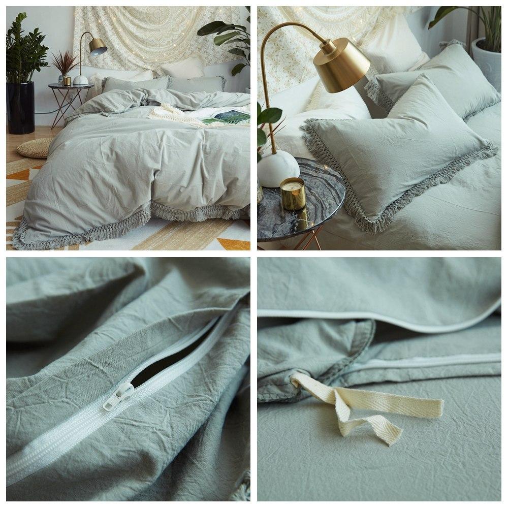 Bedding Set With Tassels Solid Cotton - Nordic Side - 