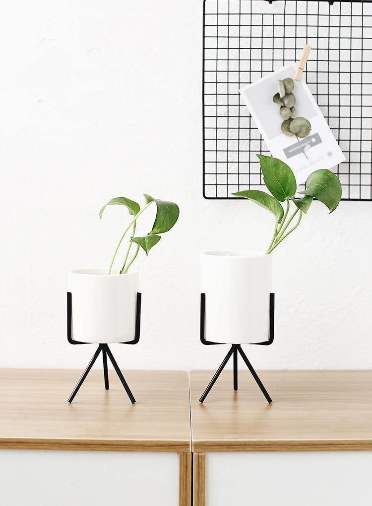 3 Set Ceramic Flower Planters with Modern Stand - Nordic Side - 10-29, feed-cl0-over-80-dollars, modern, modern-nordic, nordic, planter-box, planter-pot, window-box
