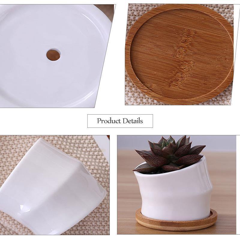 Simple Ceramic Vase with Bamboo Tray - Nordic Side - 