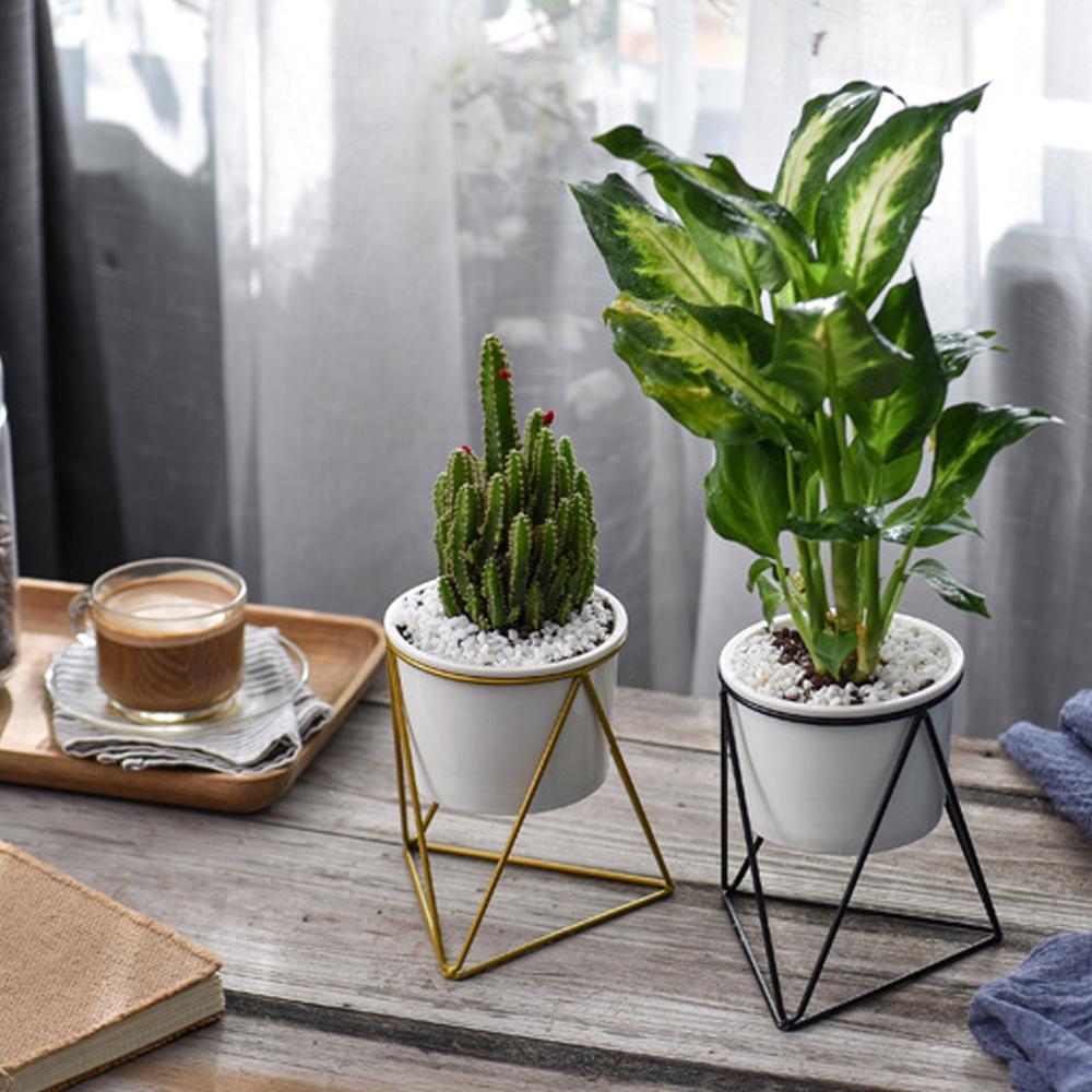 Geometric Ceramic Planter with Stand - Nordic Side - 10-29