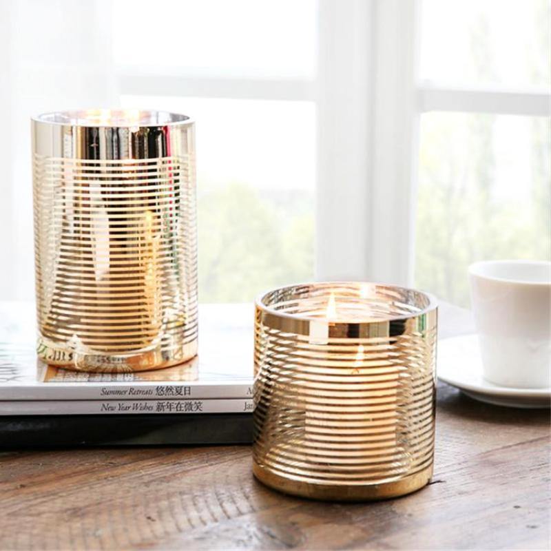 Gold Lining Glass Round Candleholder - Nordic Side - 