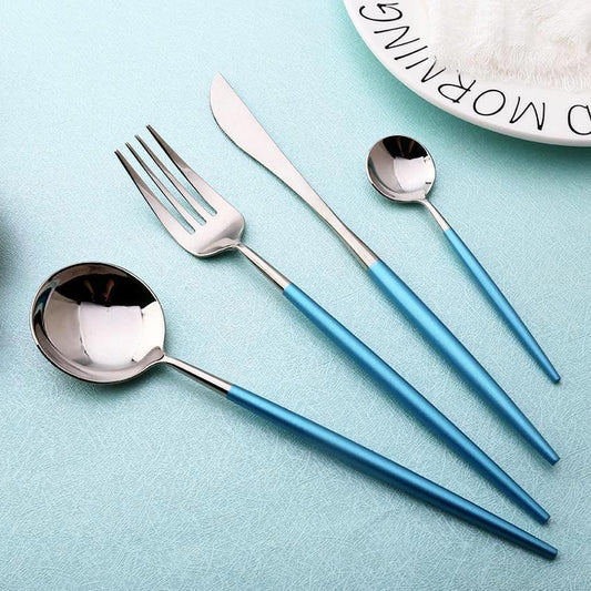 4 Pcs Mirror Surface Blue & Silver Cutlery Set - Nordic Side - 