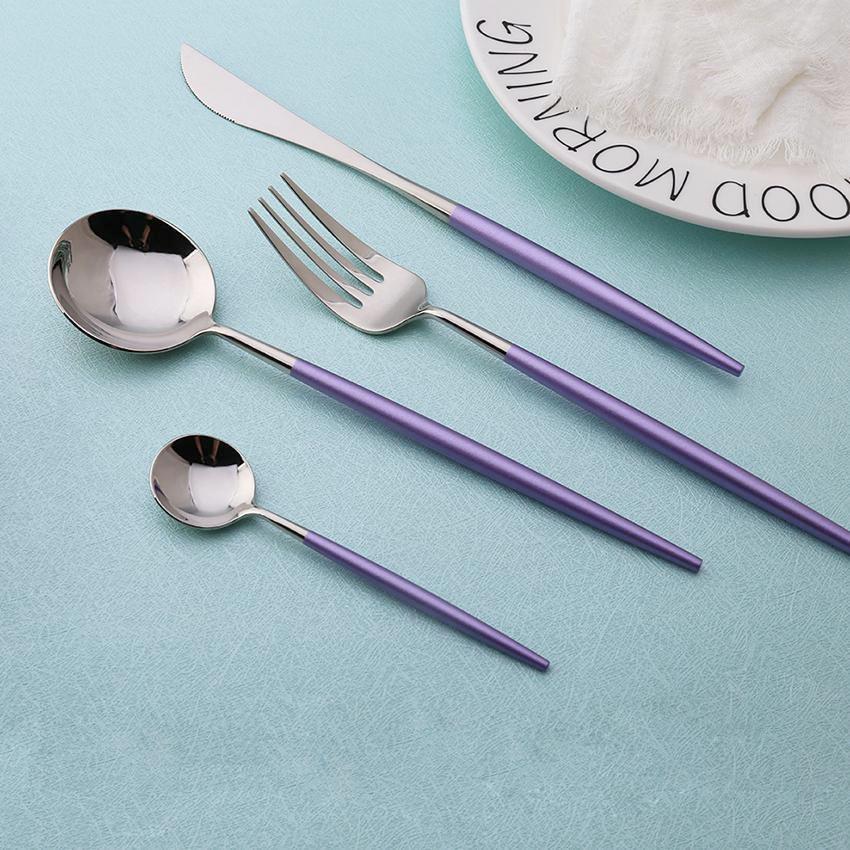 4 Pcs Mirror Surface Purple & Silver Cutlery Set - Nordic Side - 