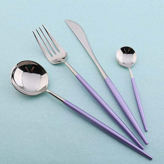4 Pcs Mirror Surface Purple & Silver Cutlery Set - Nordic Side - 