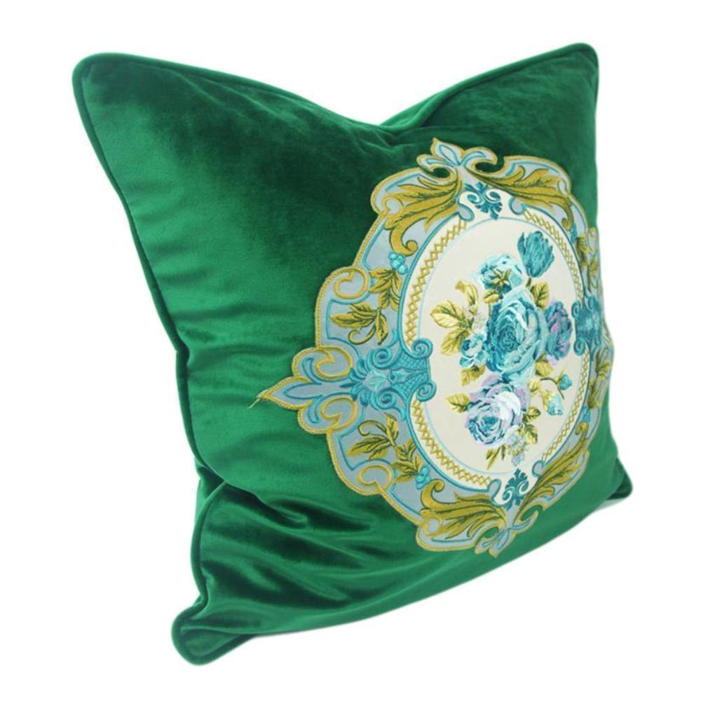 Emerald Green Velvet Embroidery Cushion Cover - Nordic Side - 