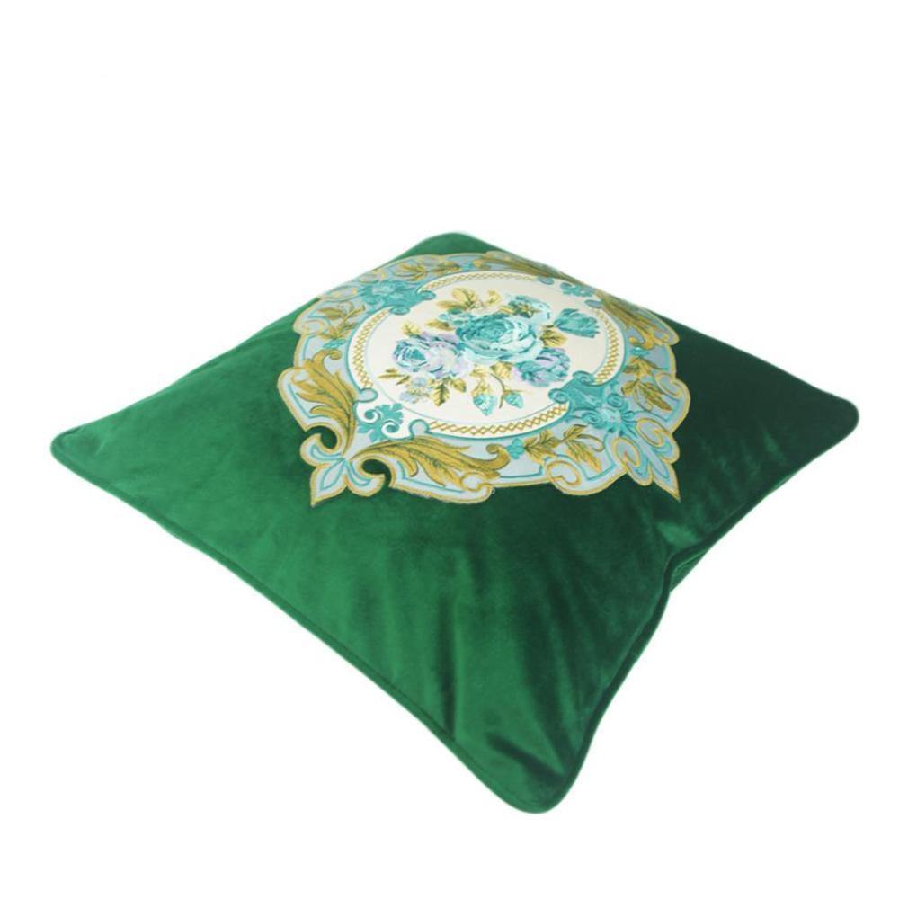 Emerald Green Velvet Embroidery Cushion Cover - Nordic Side - 