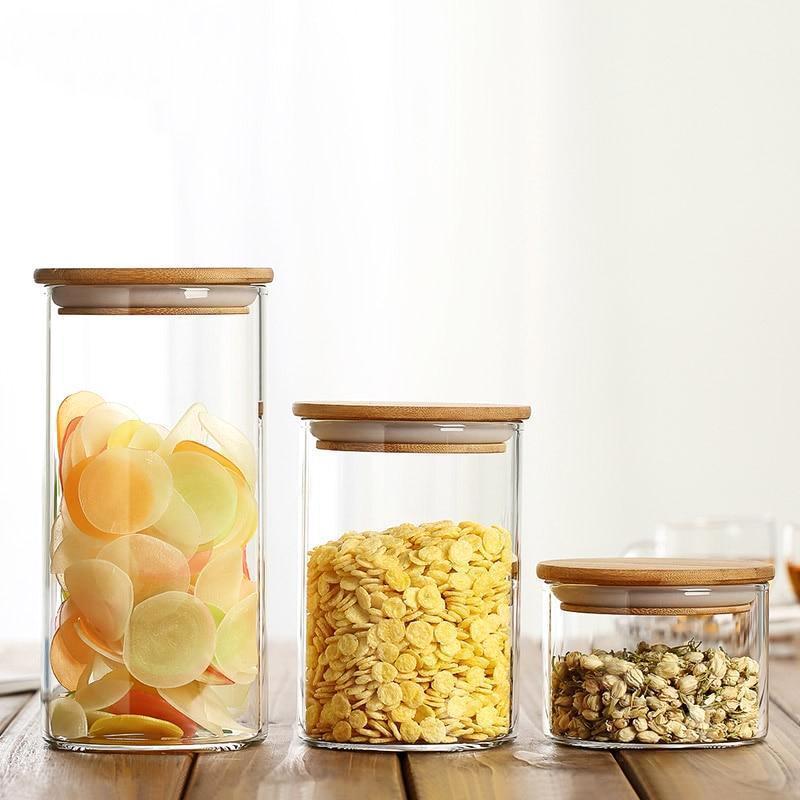 Glass Jar with Vacuum Wooden Cover - Nordic Side - 