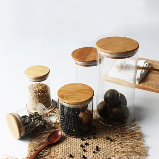 Glass Jar with Vacuum Wooden Cover - Nordic Side - 