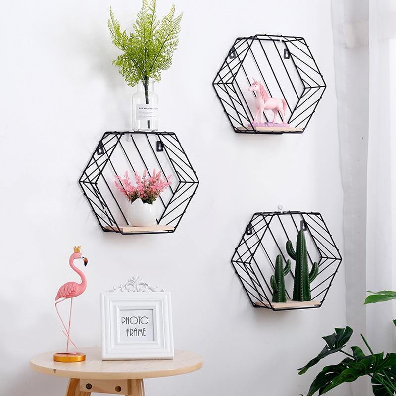 Wood Iron Hexagon Organiser Shelf - Nordic Side - 