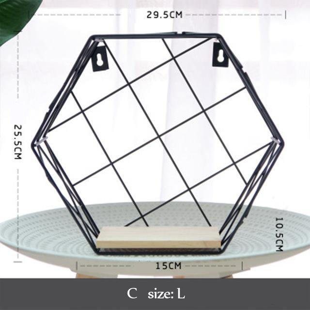 Wood Iron Hexagon Organiser Shelf - Nordic Side - 