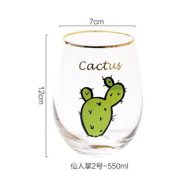 2pcs/lot Creative Flamingo Cactus Cat Printed Glod Glass Cup Crystal Water Wine Beer Drinking Glass - Nordic Side - 