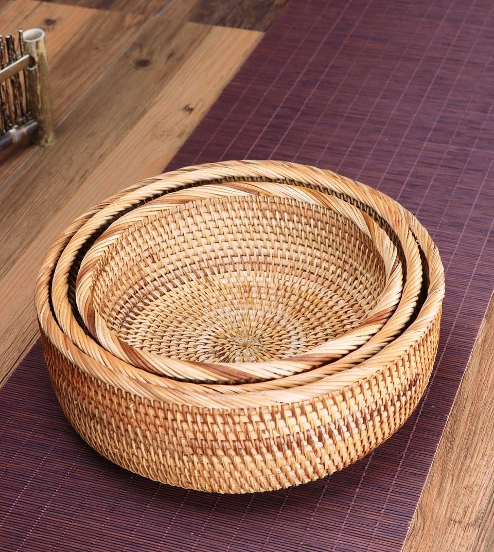 Handwoven Round Basket - Nordic Side - 