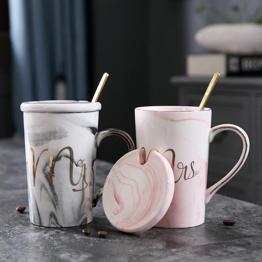 Marble Ceramic Couple Mugs - Nordic Side - 
