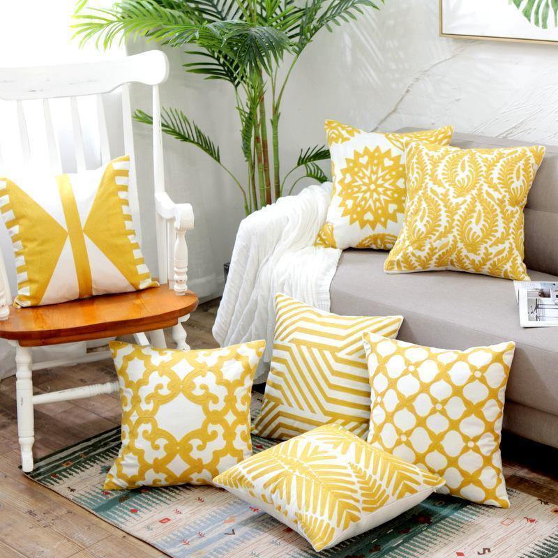 Yellow Classic Embroidery Cushions - Nordic Side - 