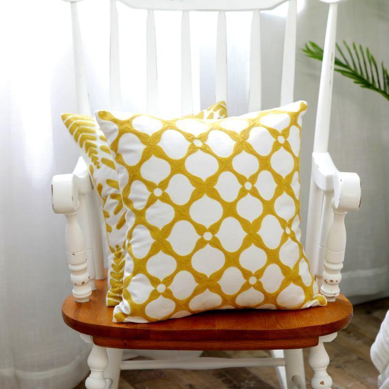 Yellow Classic Embroidery Cushions - Nordic Side - 