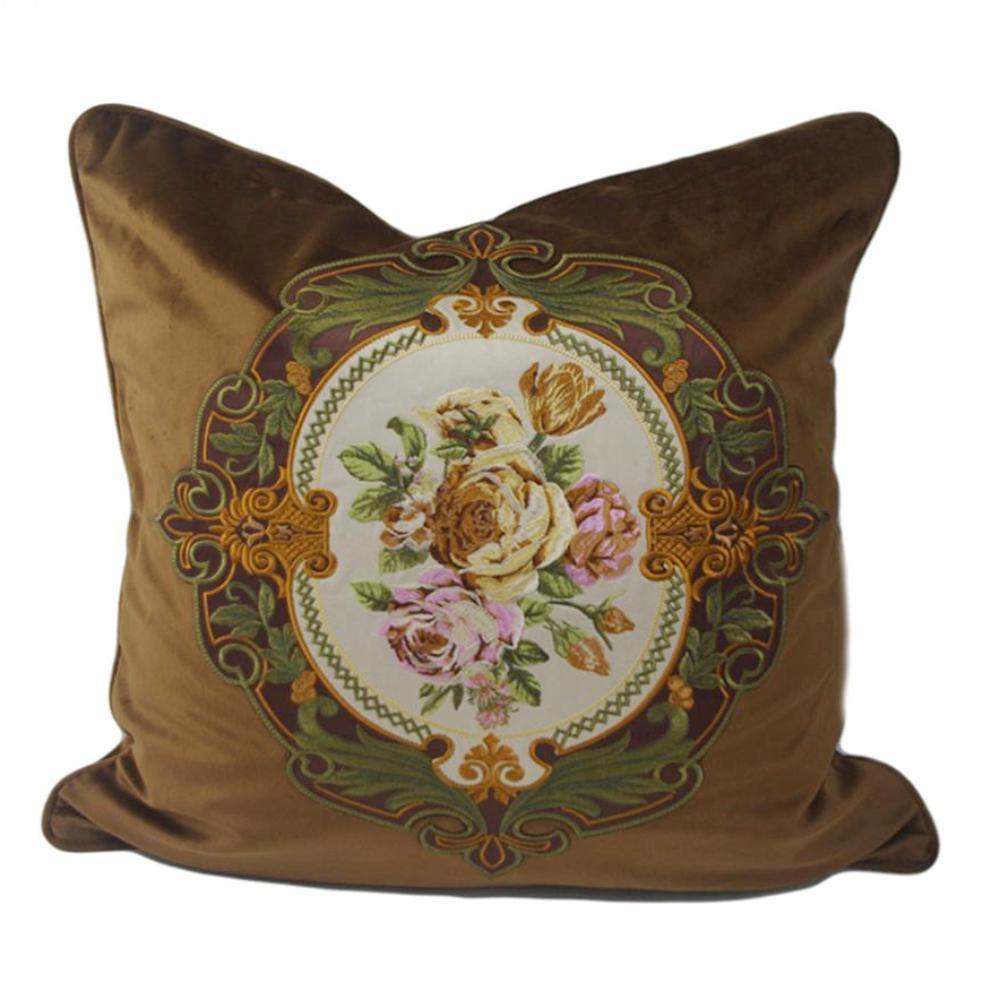 Brown Velvet Rose Embroidery Cushion Cover - Nordic Side - 