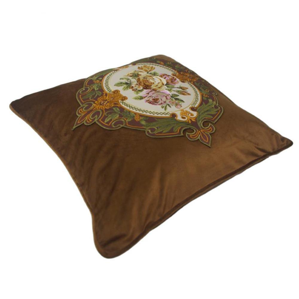 Brown Velvet Rose Embroidery Cushion Cover - Nordic Side - 