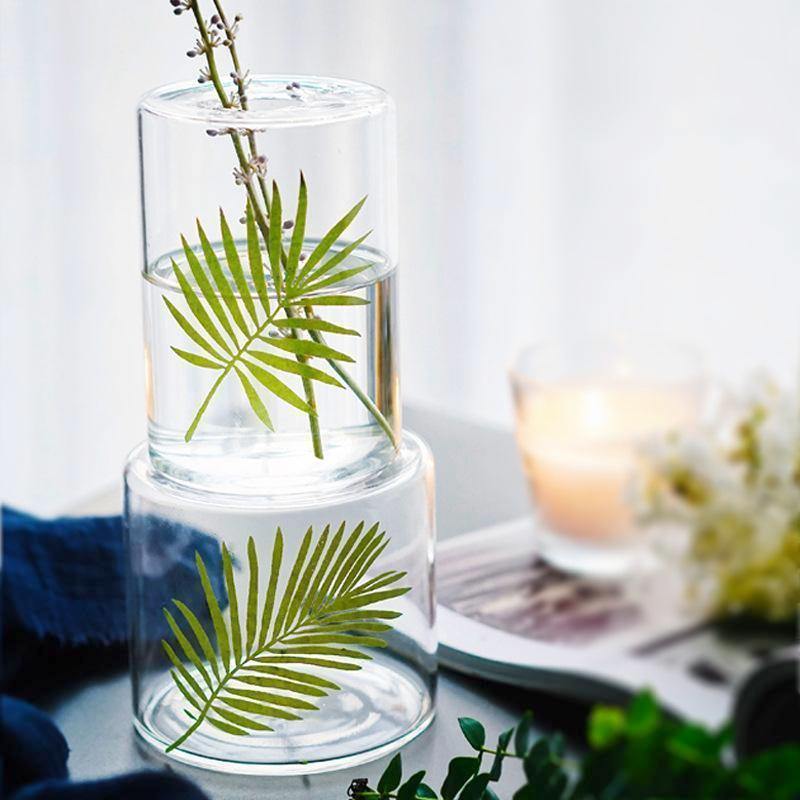 Palm Leaf Pattern Glass Vase - Nordic Side - 