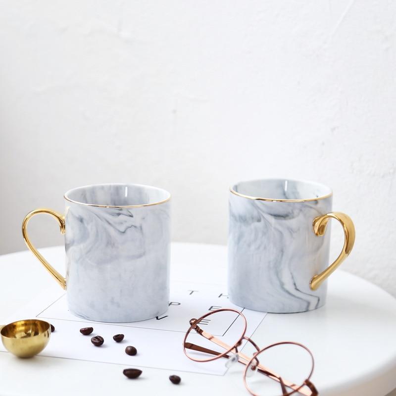 Gold Handle Marble Mugs - Nordic Side - 