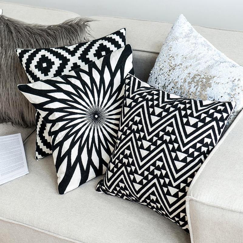 Geometric Black & White Pattern Cushions - Nordic Side - 
