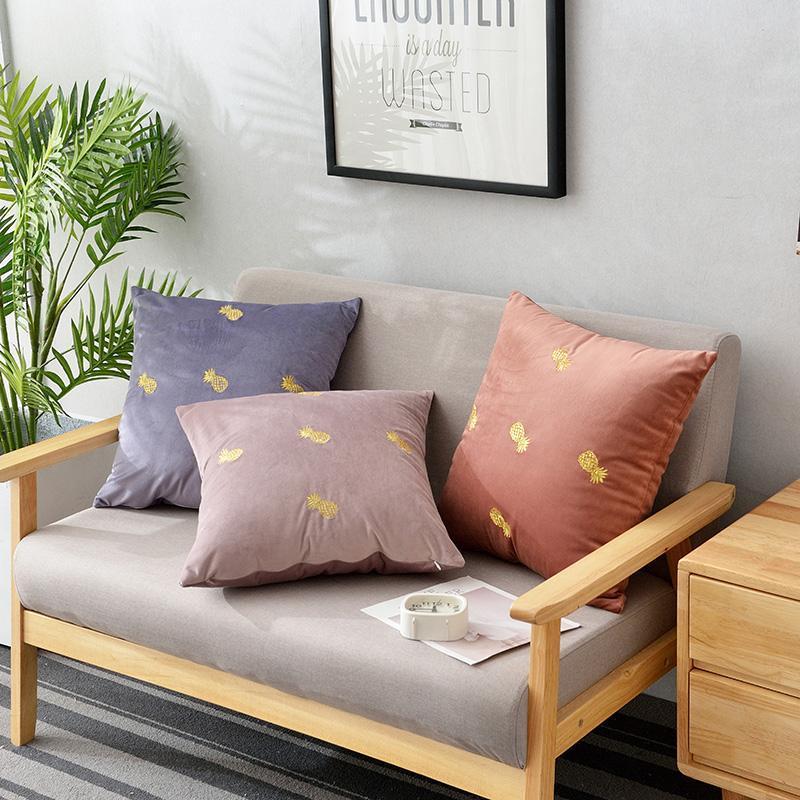 Letter Embroidered Velvet Cushion Cover - Nordic Side - 