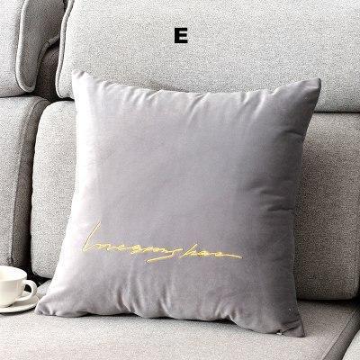 Letter Embroidered Velvet Cushion Cover - Nordic Side - 