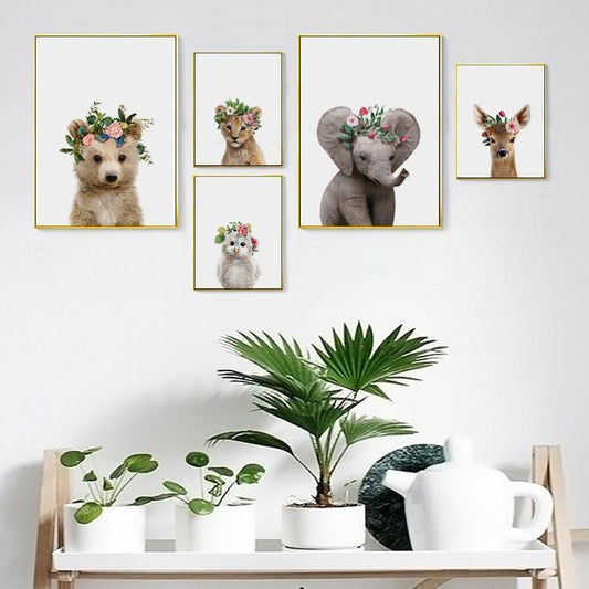 Baby Animals With Floral Hat - Nordic Side - 