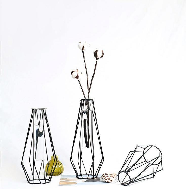 Black Iron Geometric Vase - Nordic Side - 