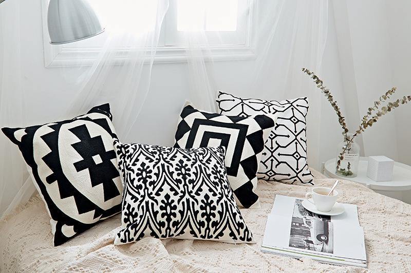 Black & White Embroidery Cushions - Nordic Side - 
