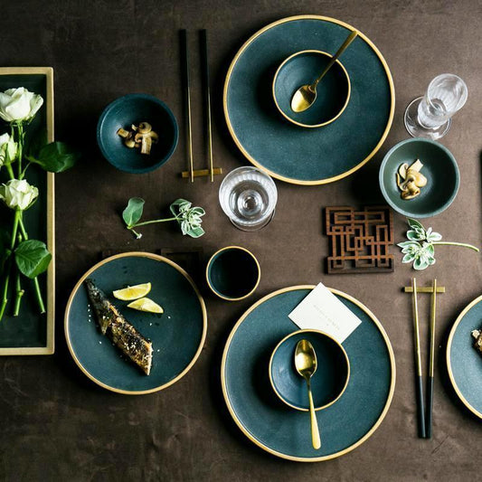 Golden Rim Dark Green Dinnerware - Nordic Side - 