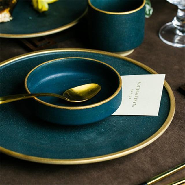 Golden Rim Dark Green Dinnerware - Nordic Side - 